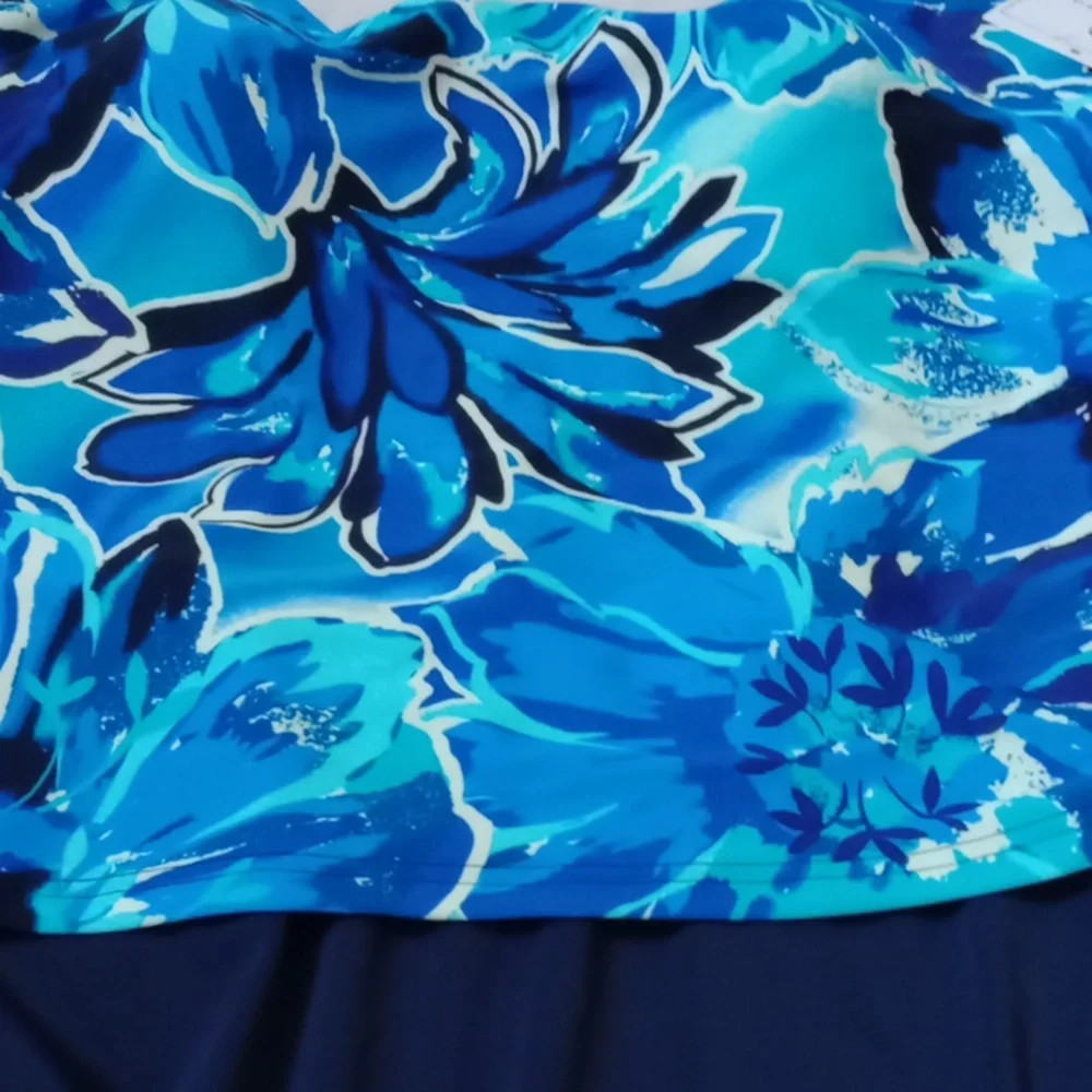Calypso Cove Floral Skirted One-Piece Swimsuit Tankini Style NWT 20W Blue - Picture 12 of 12